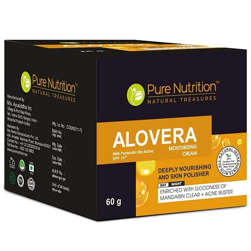 Pure Nutrition Alovera Moisturizing Cream,  60 g  Deeply Nourishing and Skin Polisher