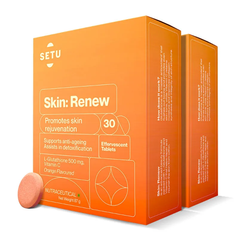 Setu Skin Renew Glutathione With Vitamin C For Clear, Glowing Skin-Pack of 2 - 60 Effervescent Tabs