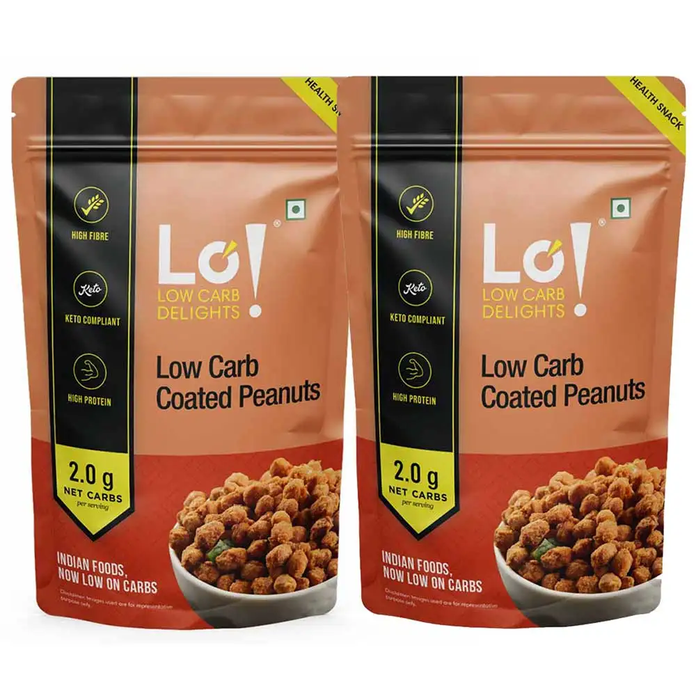 Lo! Foods Low Carb Coated Peanuts,  High Protein Snacks | Healthy Snacks (Pack of 2)  200 g