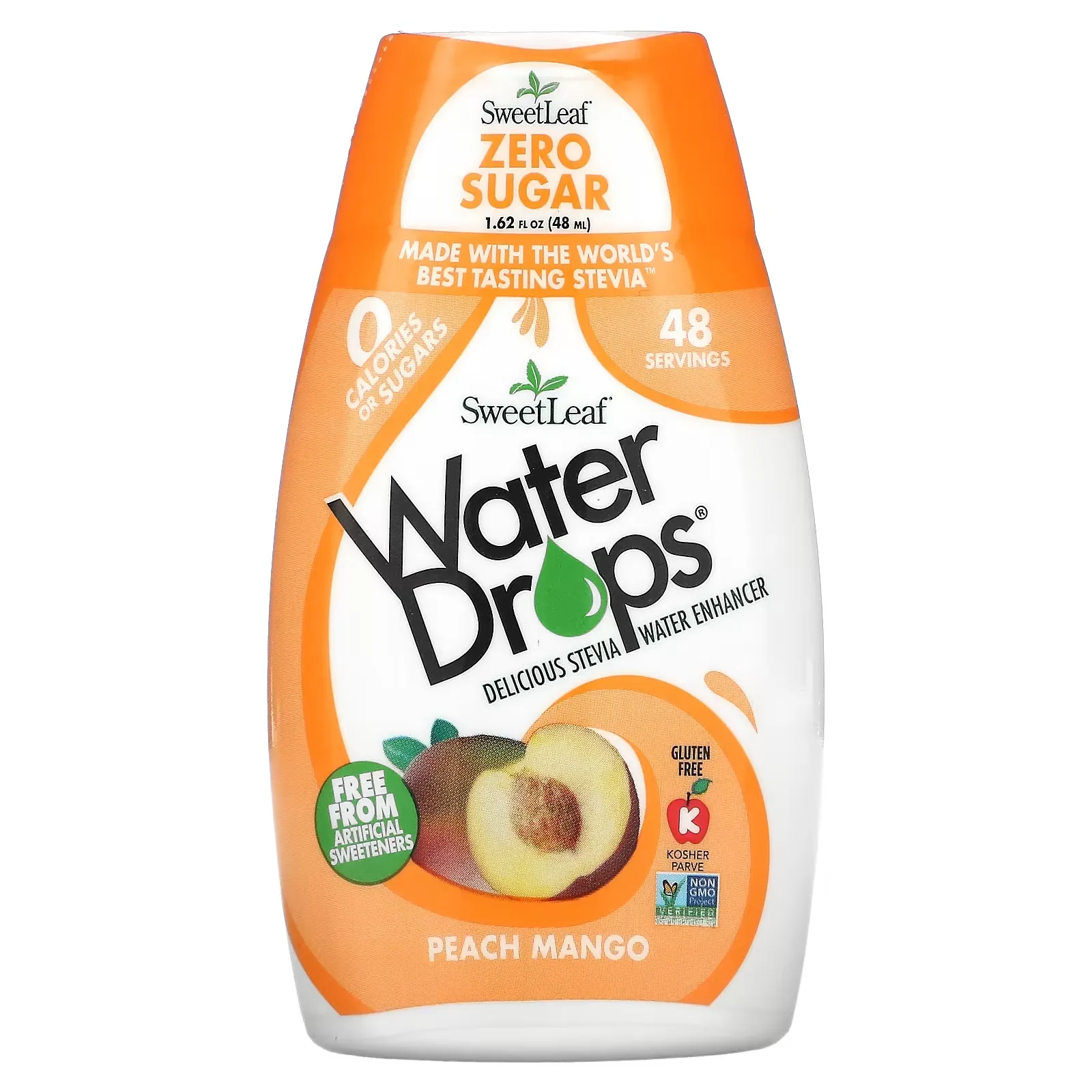 SweetLeaf, Water Drops, Delicious Stevia Water Enhancer, Peach Mango, 1.62 fl oz (48 ml)