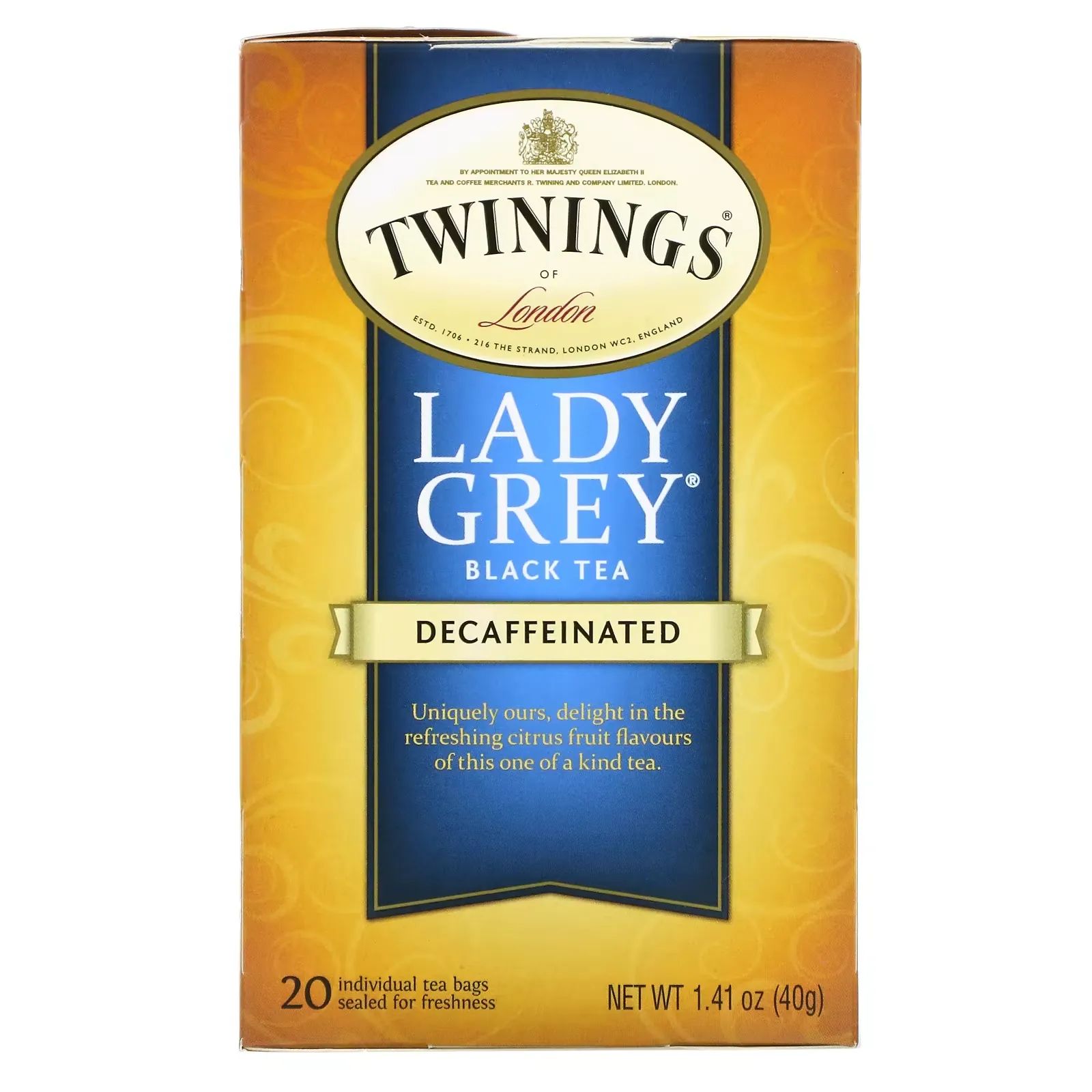 Lady Grey Black Tea, Decaffeinated, 20 Tea Bags, 1.41 oz (40 g)