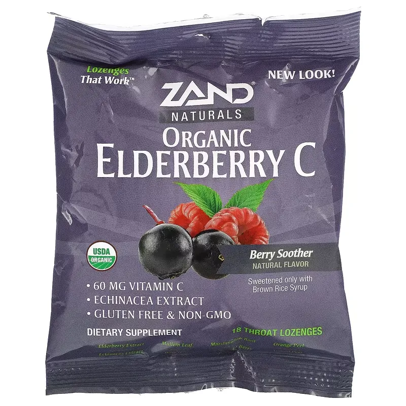 Naturals, Organic Elderberry C, Berry Soother, 18 Throat Lozenges