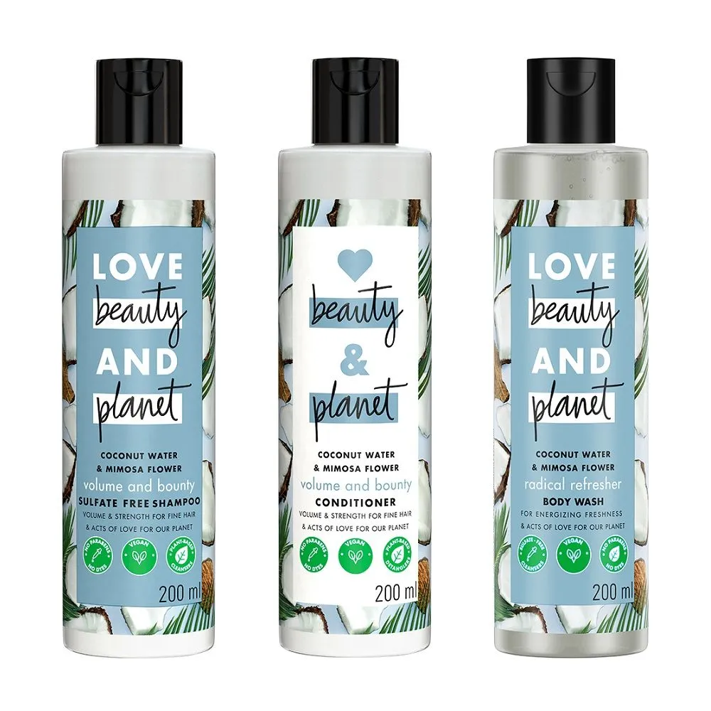 Love Beauty & Planet Coconut Water And Mimosa Flower Sulfate Free Shampoo + Conditioner + Body Wash