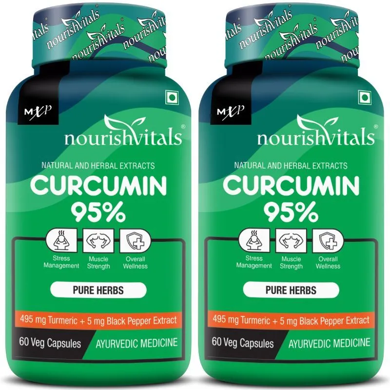 NourishVitals Curcumin 95% Curcuminoids, Turmeric with Piperine Extract Veg Capsules