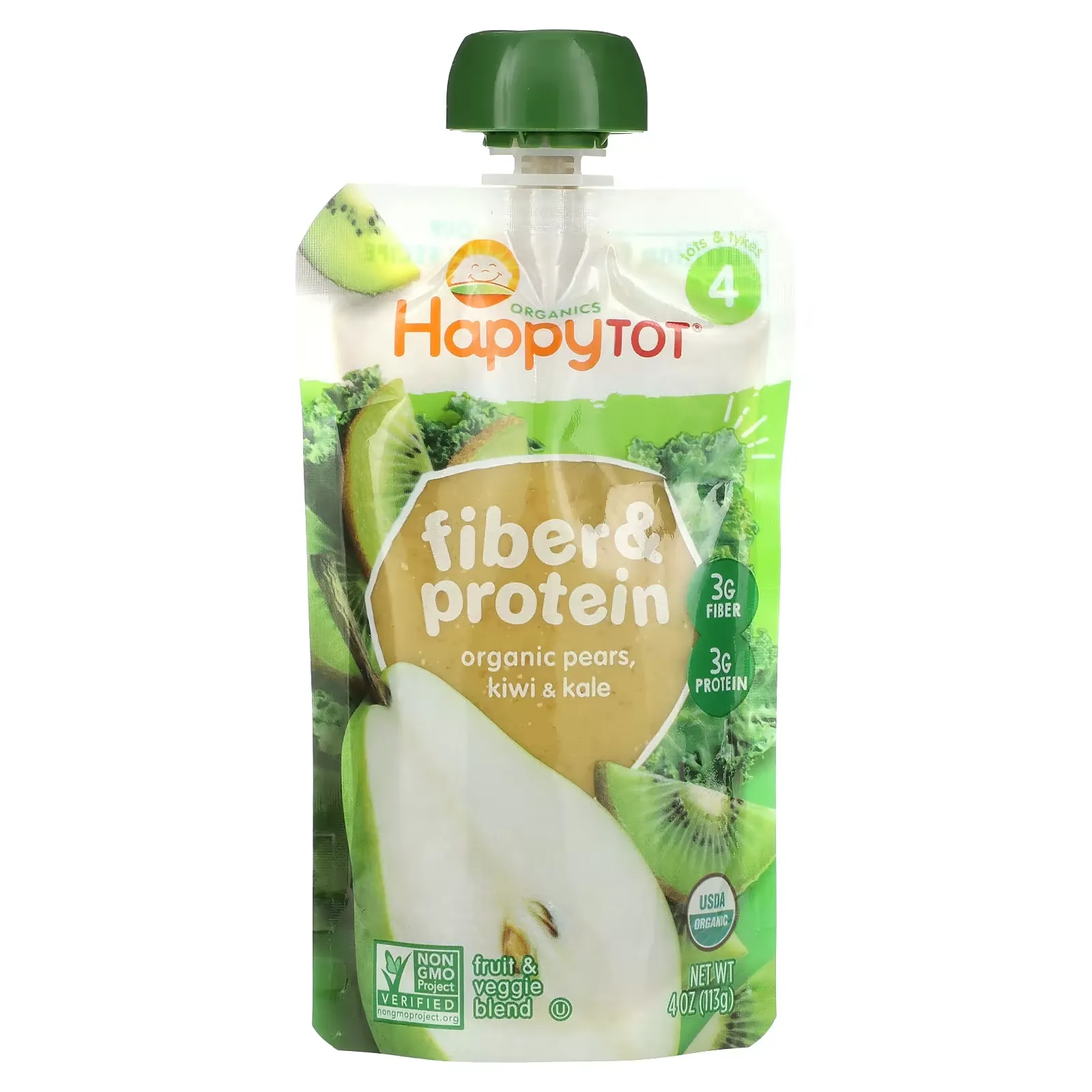 Happy Tot, Fiber & Protein, Stage 4, Organic Pears, Kiwi & Kale, 4 oz (113 g)