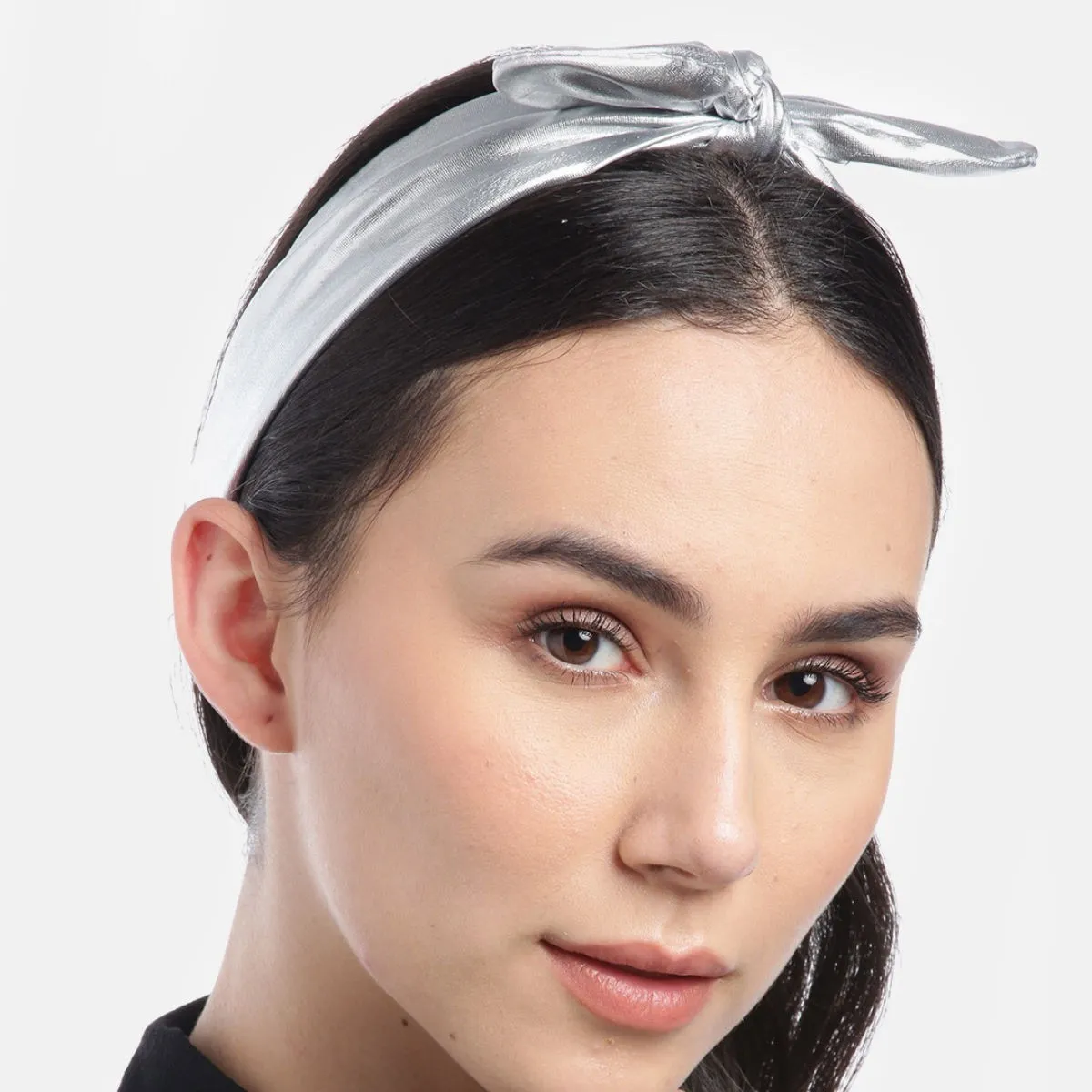 Blueberry Silver Leather Bunny Knot Hair Band