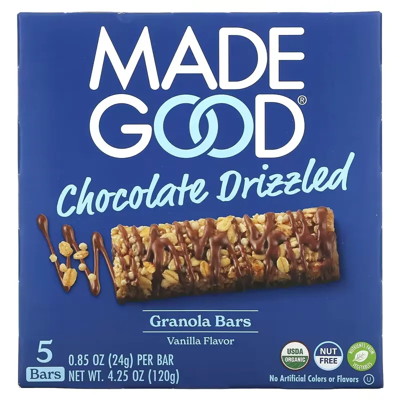 Granola Bars, Chocolate Drizzled, Vanilla, 5 Bars, 0.85 oz (24 g) Each