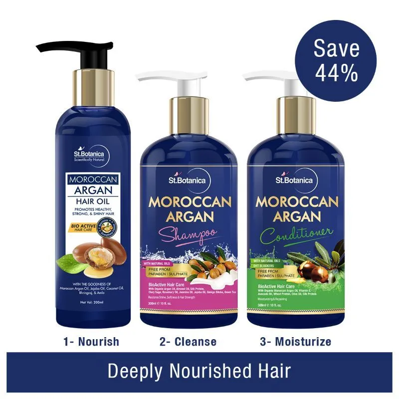 St.Botanica Deeply Nourishing Moroccan Argan Haircare Combo With Shampoo, Oil & Conditioner