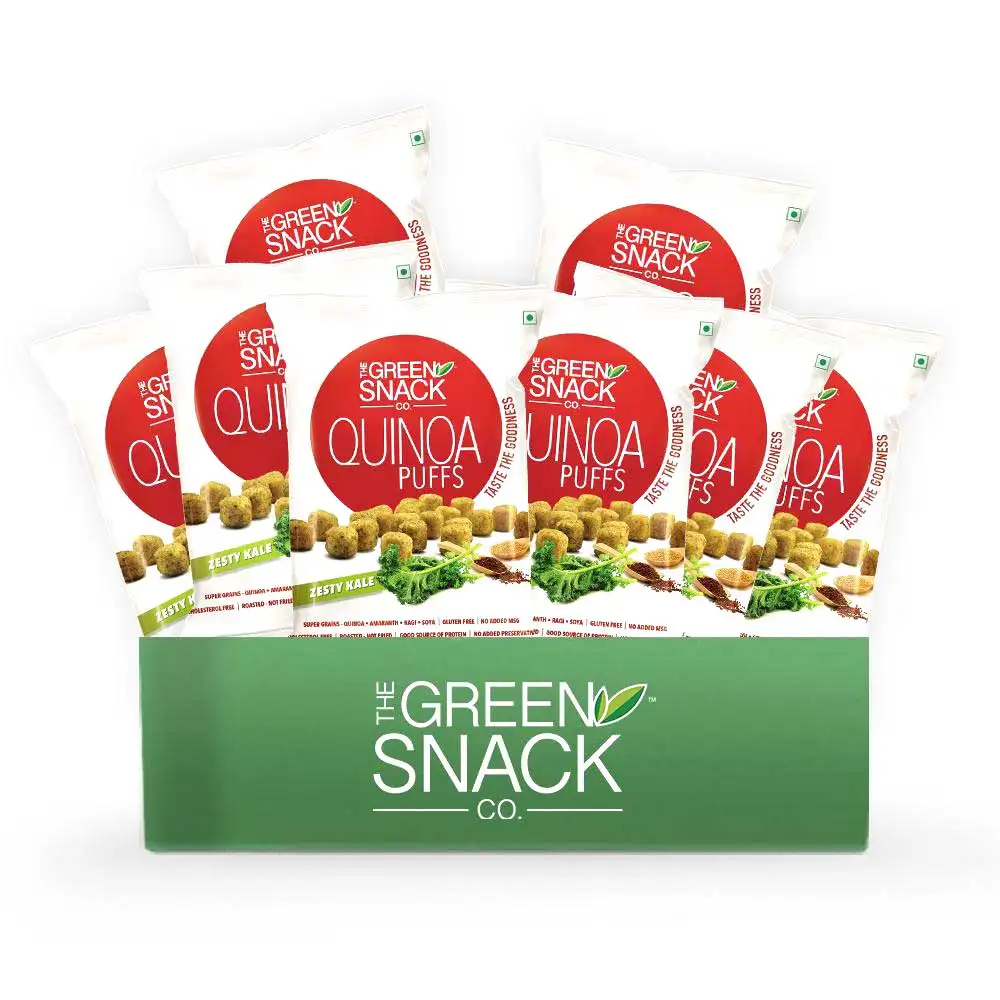 The Green Snack Co. Quinoa Puffs - Pack of 8,  Zesty Kale  50 g