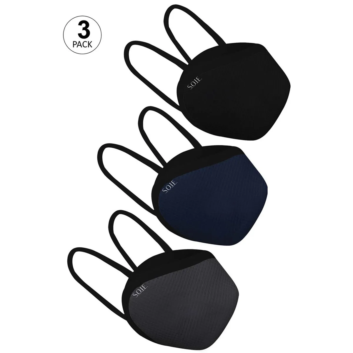 S.O.I.E 8 Layer Reusable Sn 99.9 Protection Ear Loops Freedom Mask Pack Of 3 - Black