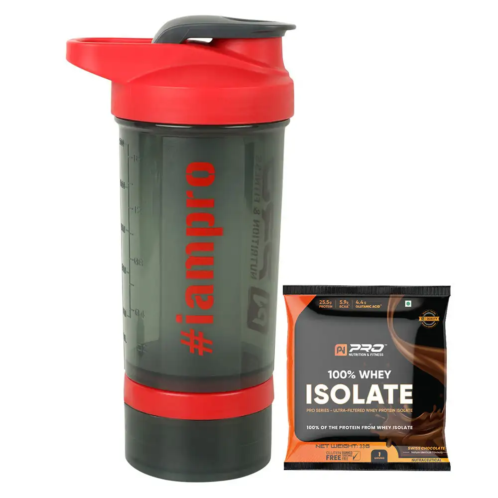 Pro Nutrition & Fitness Shaker with 100% Whey Isolate Protein Swiss Chocolate,  Red  500 ml