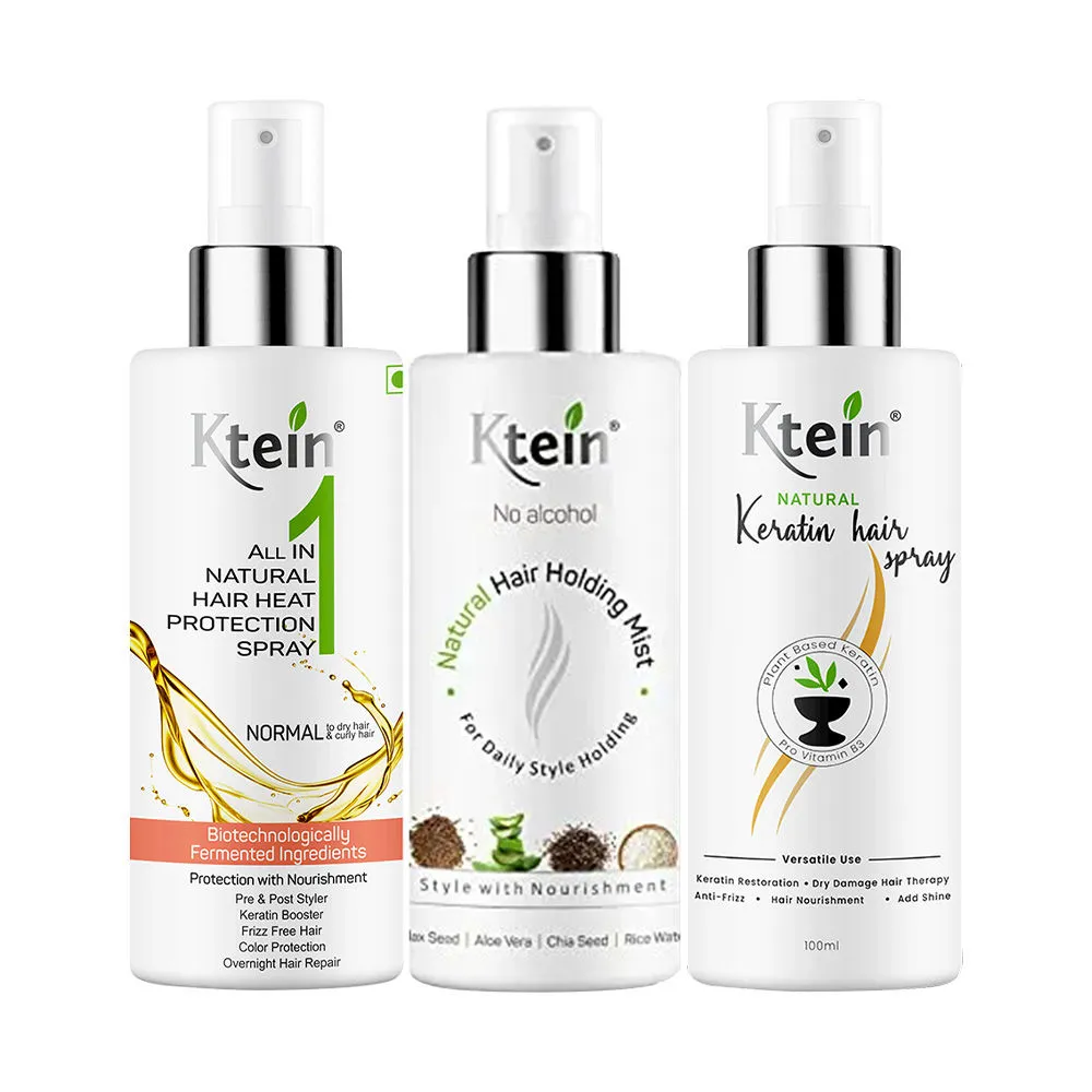 Ktein Natural All In 1 Heat Protection Spray + Ktein Hair Holding Spray + Ktein Keratin Hair Spray