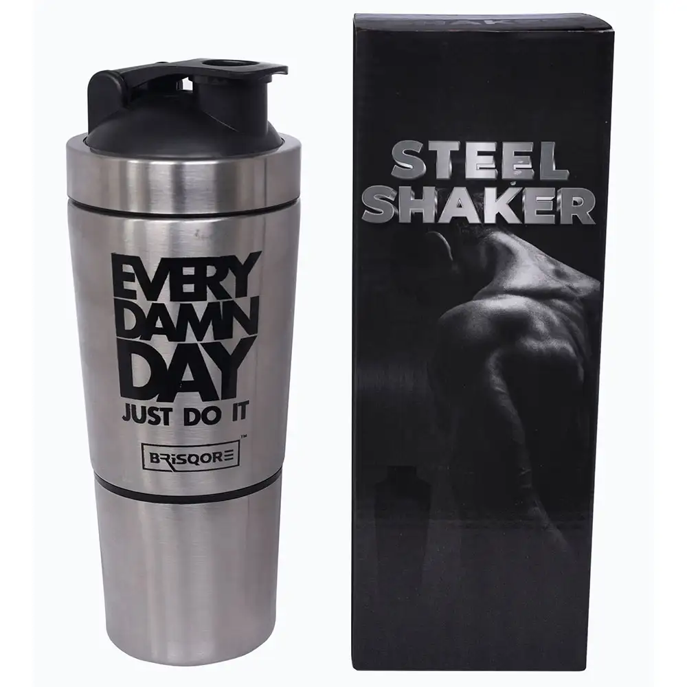 GHC Stainless Steel Shaker Bottle,  Grey (with Extra Compartment)  590 ml