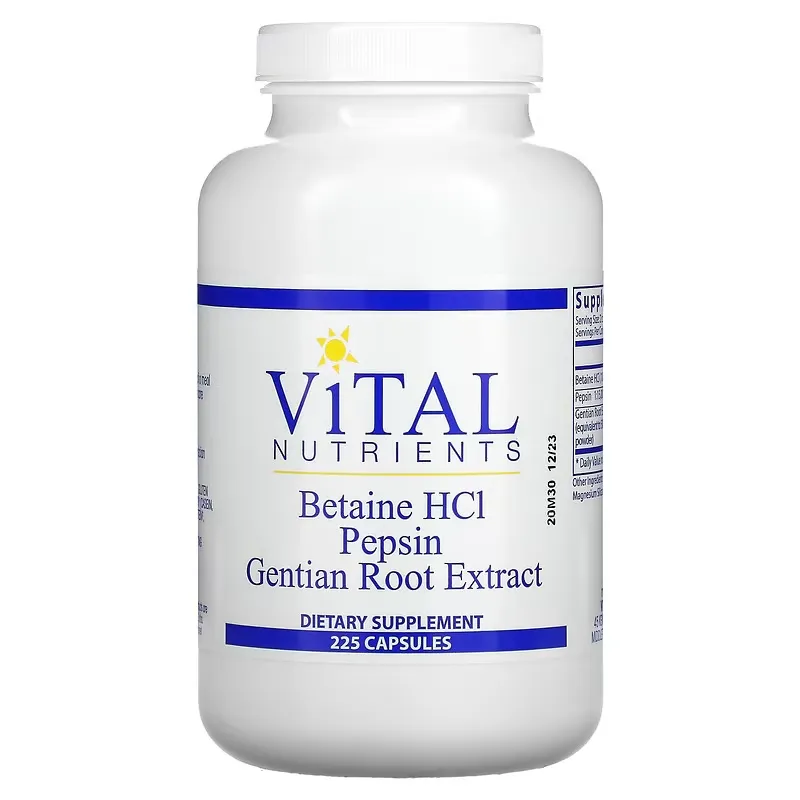 Betaine HCl, Pepsin, Gentian Root Extract, 225 Capsules