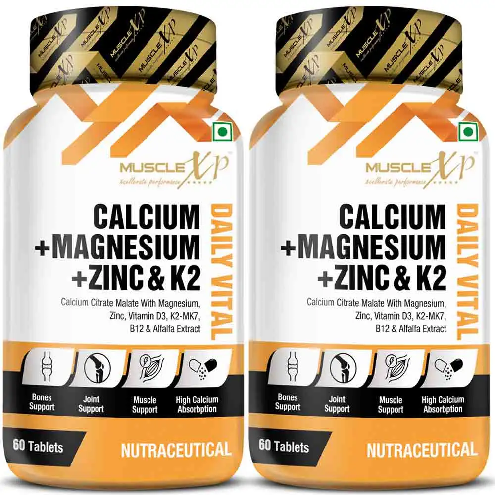 MuscleXP Calcium + Magnesium + Zinc & K2,  60 tablet(s)  Unflavoured (Pack of 2)