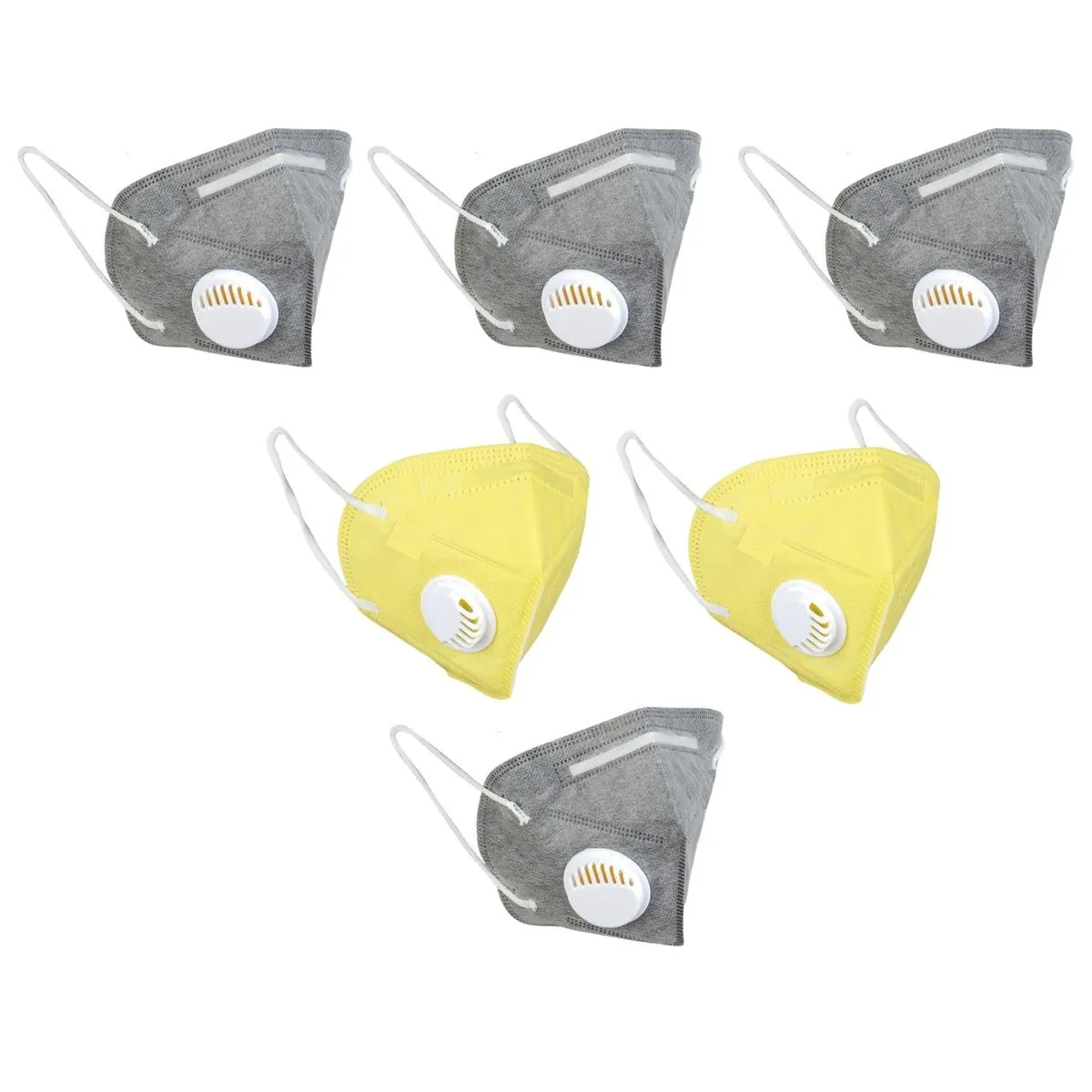 Fabula Pack of 6 KN95/N95 Anti-Pollution Reusable 5 Layer Mask (Grey,Yellow,Grey)