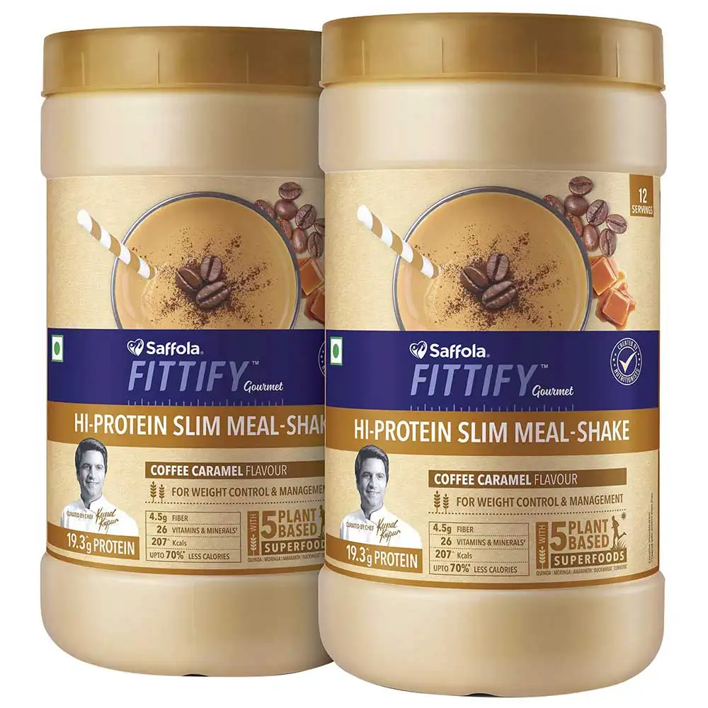 Saffola FITTIFY Gourmet Hi Protein Slim Meal Shake,  0.420 kg  Coffee Caramel