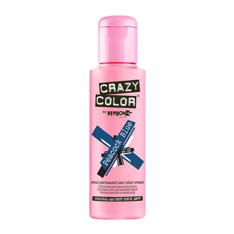 Crazy Color Semi Permanent Hair Color Cream - Peacock Blue No. 45