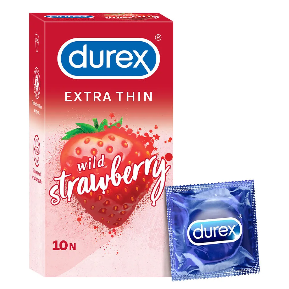 Durex Extra Thin Wild Strawberry Flavoured Condoms For Men - 10s