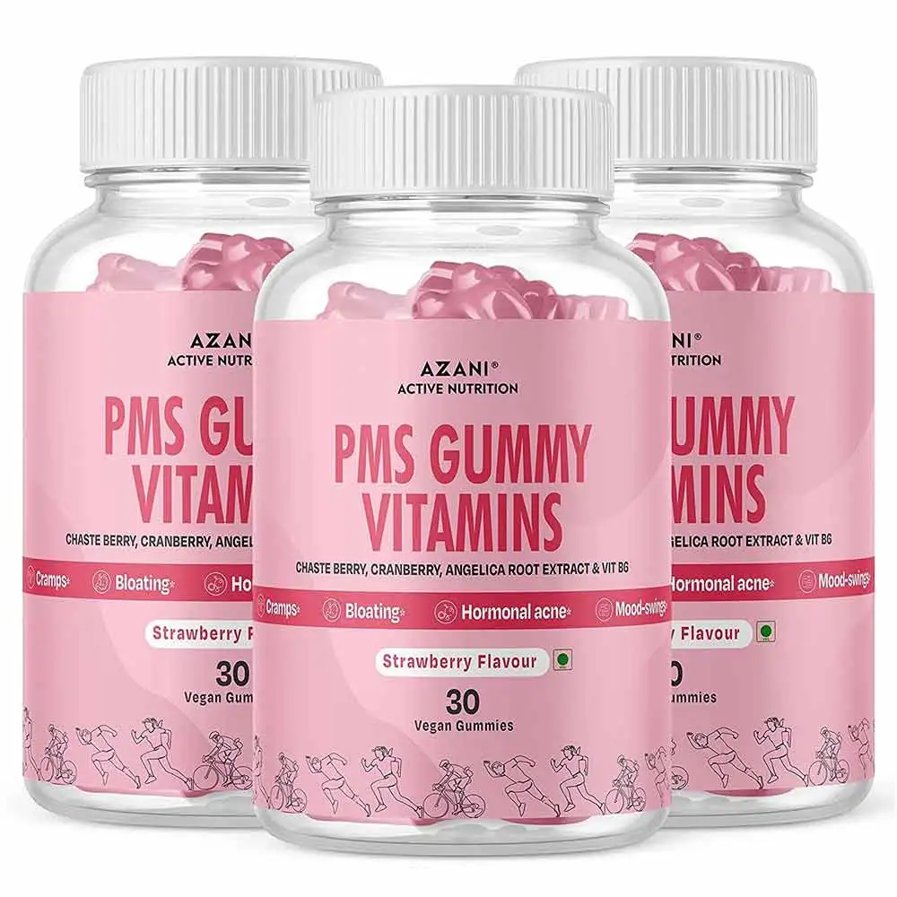 Azani Active Nutrition PMS Gummy Vitamins,  30 gummies  Strawberry (Pack of 3)