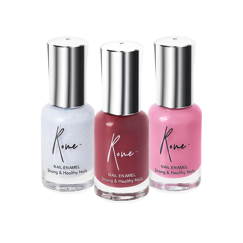 Rome Set Of 3 Strong & Healthy Nail Enamel (punch Pink, Shimmer Blue & Rosewood)