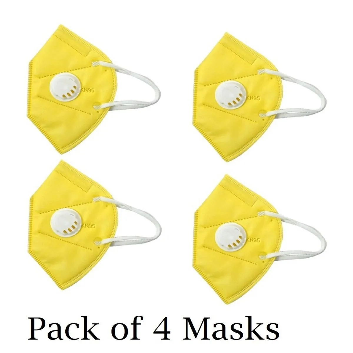 Fabula Yellow KN95 Anti-Pollution Mask with Respirator Valve Pack of 4