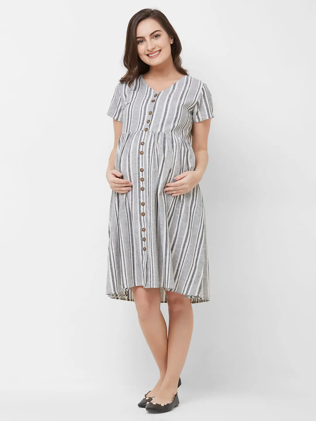 Mystere Paris Maternity Button Down Dress - Grey