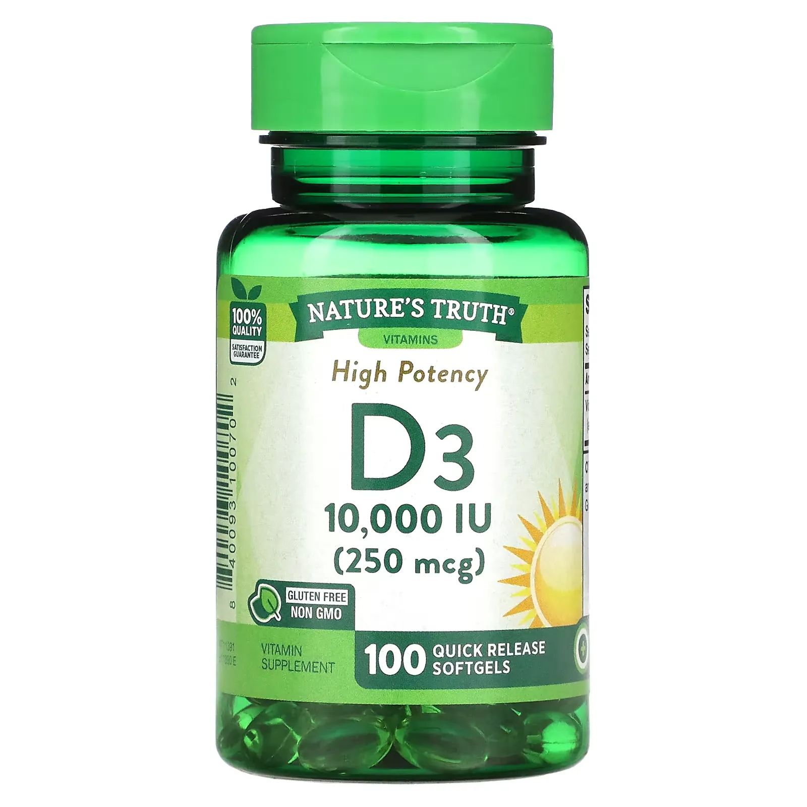 High Potency Vitamin D3, 250 mcg (10,000 IU), 100 Quick Release Softgels