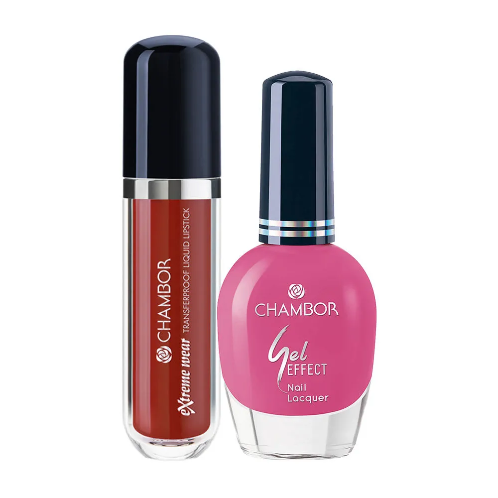 Chambor Gel Effect Nail Lacquer 203 & Dark Amber Liquid Lipstick Combo