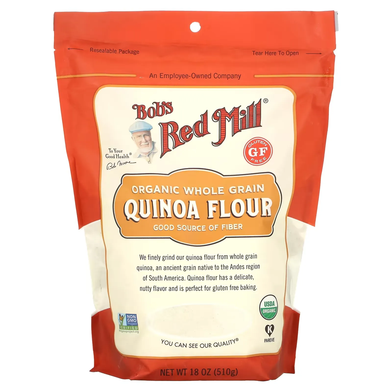 Organic, Whole Grain Quinoa Flour, 18 oz (510 g)