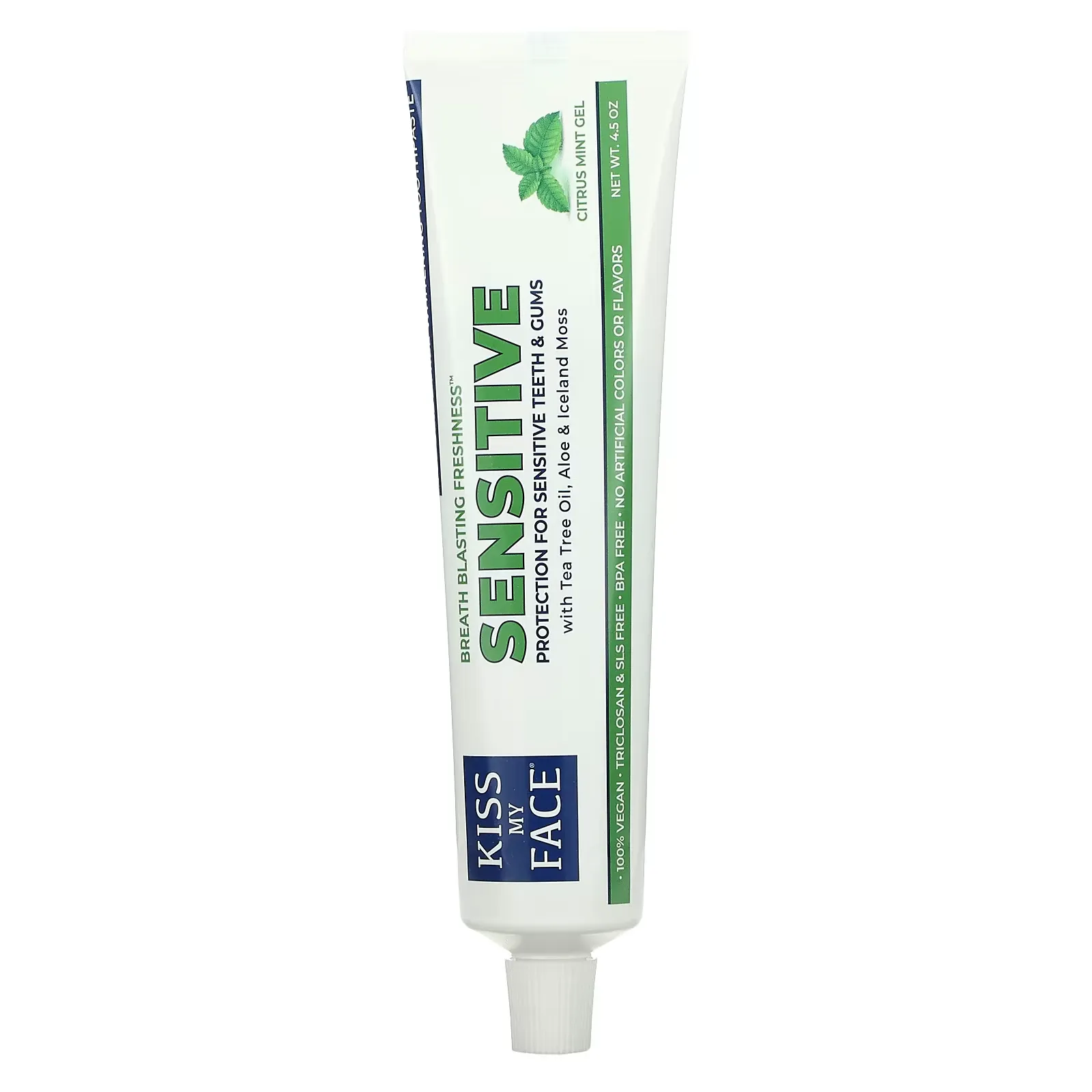 Sensitive Toothpaste with Tea Tree Oil, Aloe & Iceland Moss, Fluoride Free, Citrus Mint Gel, 4.5 oz