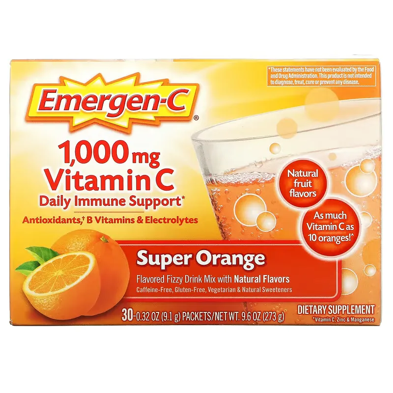 Vitamin C, Flavored Fizzy Drink Mix, Super Orange, 1,000 mg, 30 Packets, 0.32 oz (9.1 g) Each