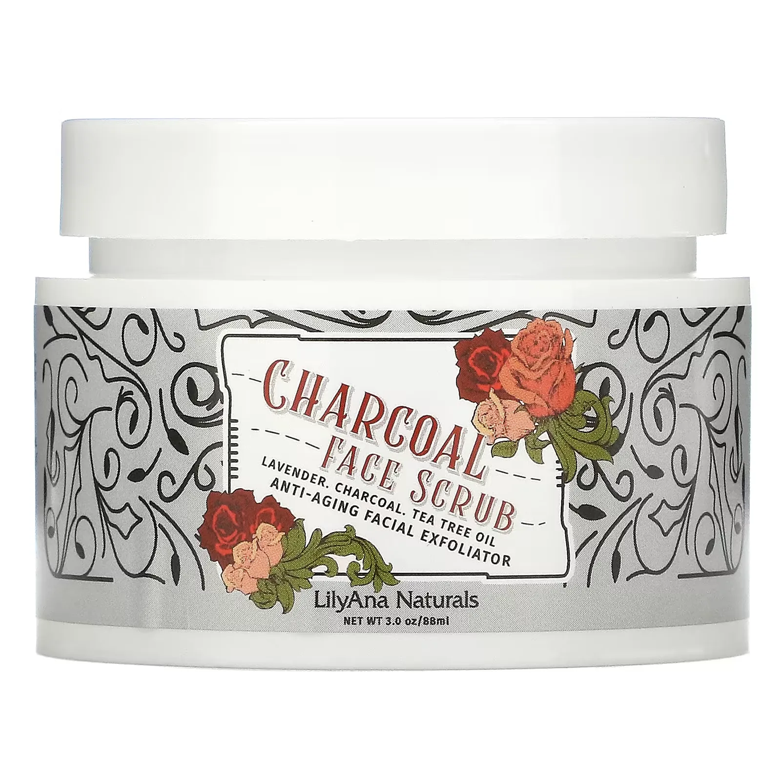 Charcoal Face Scrub, Anti-Aging Facial Exfoliator, 3 oz (88 ml)