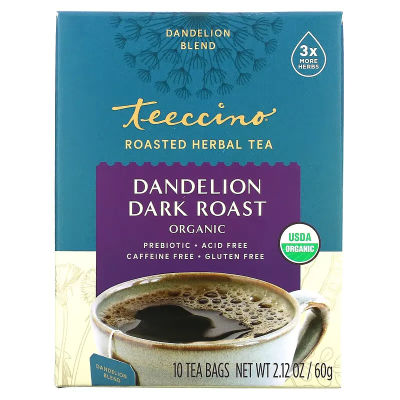 Organic Roasted Herbal Tea, Dandelion Dark Roast, Caffeine Free, 10 Tea Bags, 2.12 oz (60 g)