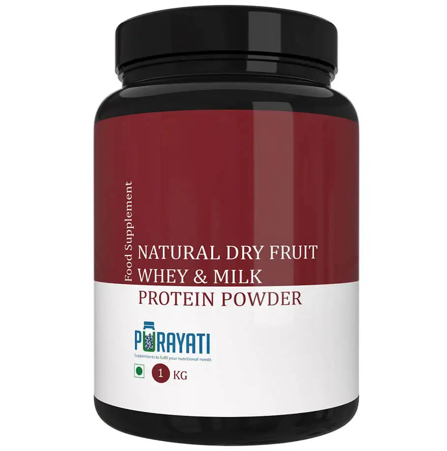 Purayati Natural Dry Fruit Whey & Milk Protein Powder,  2.2 lb  Natural Cocoa