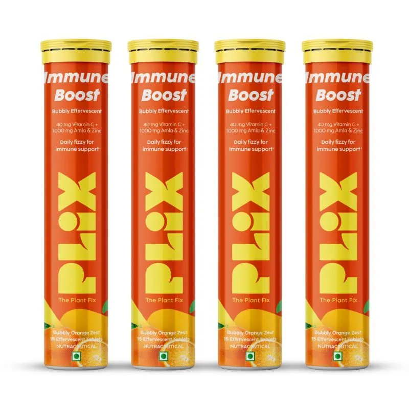 Plix Life Immune Booster Tablets - Natural Vitamin C & Zinc Orange Tube (Pack Of 4)