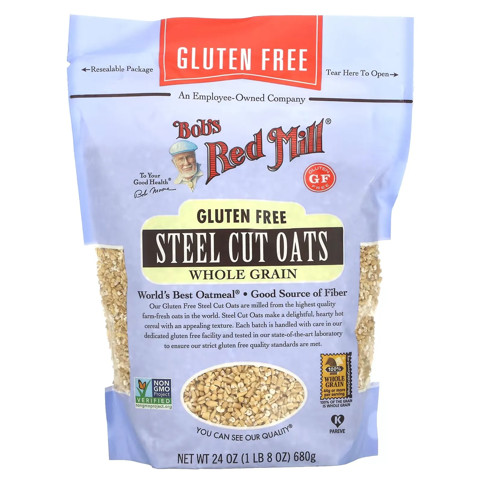 Steel Cut Oats, Whole Grain, Gluten Free, 24 oz (680 g)