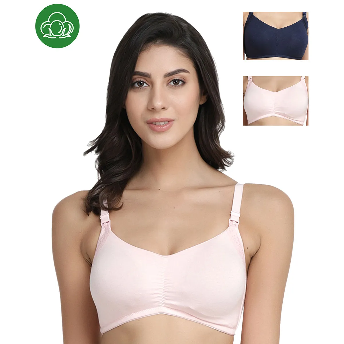 Inner Sense Organic Antimicrobial Soft Feeding Bra with Removable Pads Pack of 3 - Multi-Color