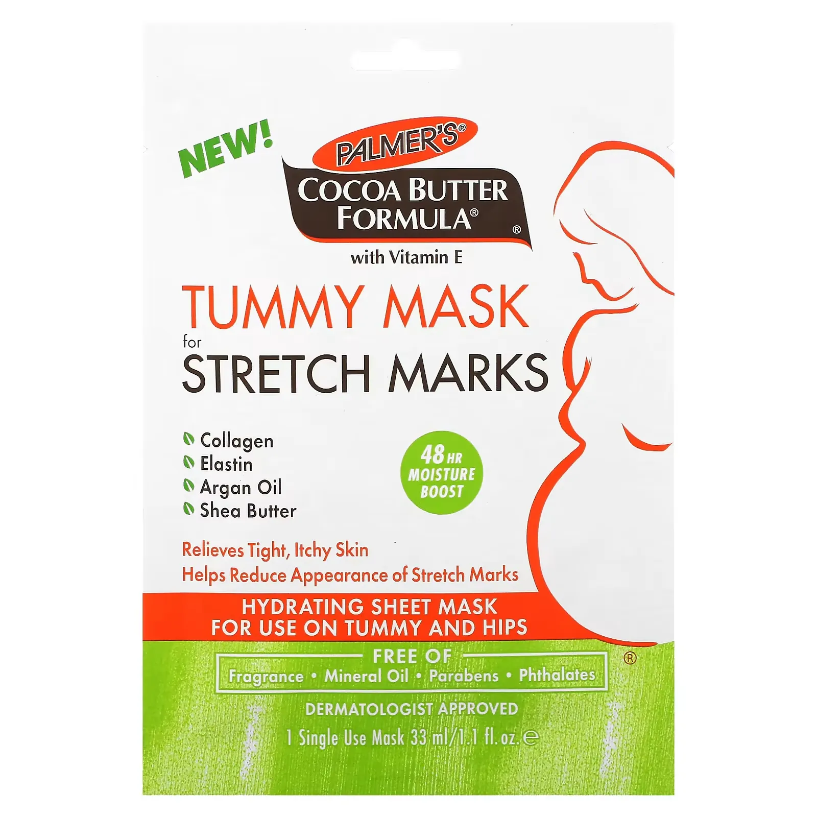 Cocoa Butter Formula with Vitamin E, Tummy Mask for Stretch Marks, 1 Single Use Mask, 1.1 fl oz (33 ml)