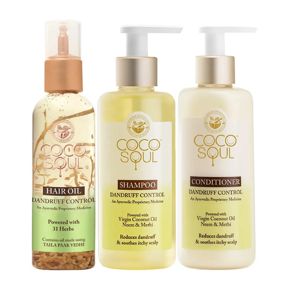 Coco Soul Hair Care Combo Dandruff Control Hair Oil + Shampoo + Conditioner With Ayurvedic Medicine