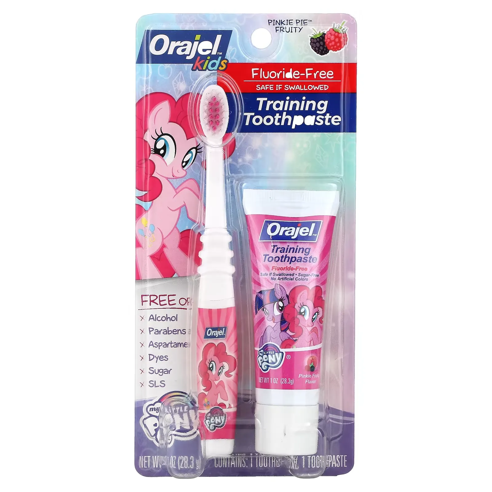 Kids, My Little Pony Training Toothpaste with Toothbrush, Fluoride Free, Pinkie Fruity, 2 Piece Set