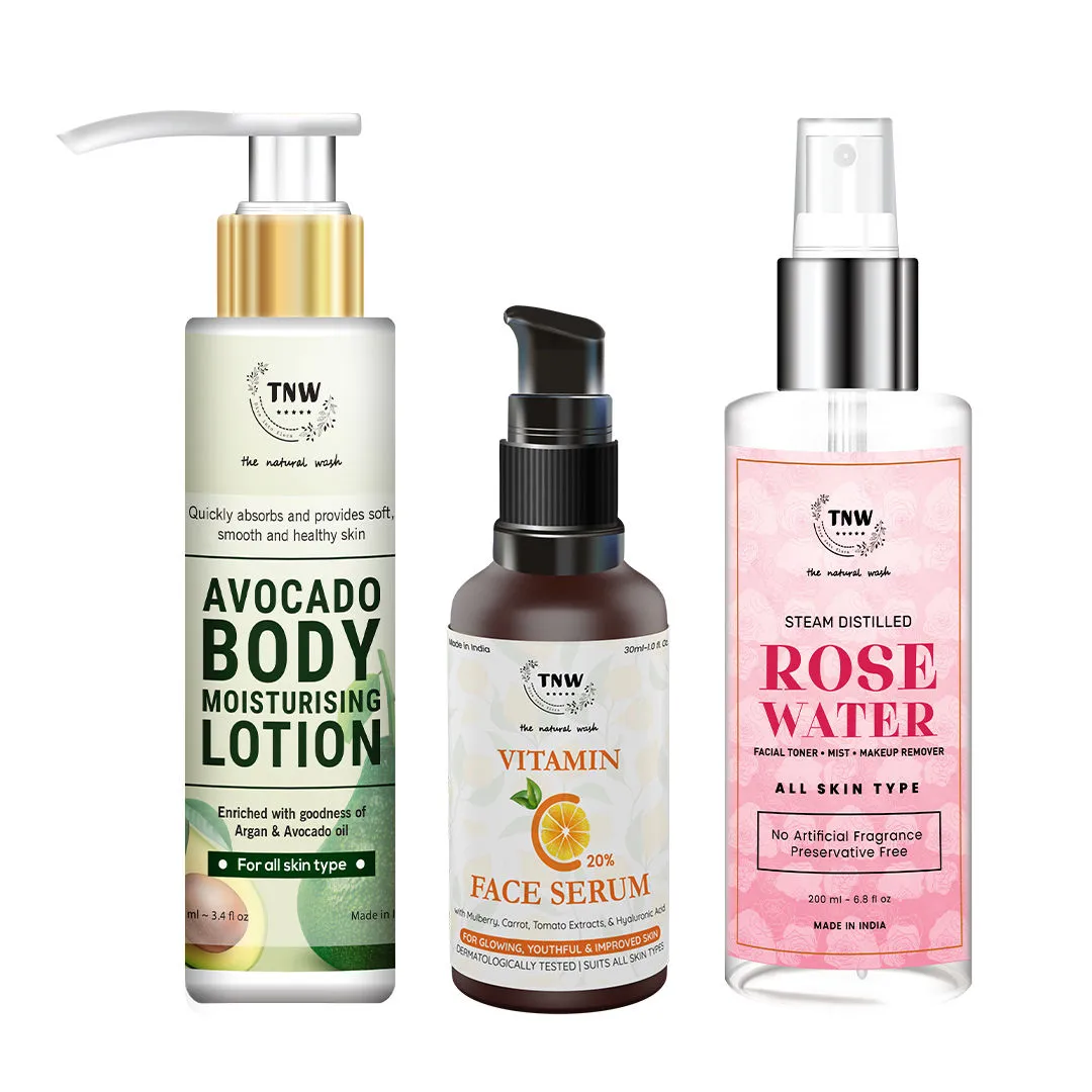 TNW The Natural Wash Steam Distilled Rose water Vitamin C Serum and Avocado Lotion Combo