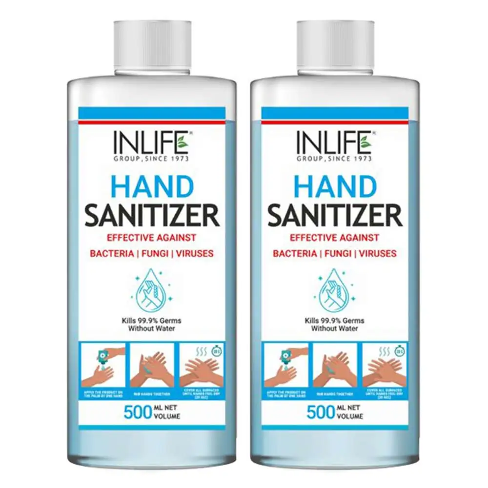 INLIFE Hand Sanitizer with 70% Alcohol Based,  Fragrance Free  500 ml  Germ Protection, Anti-Bacterial (Pack of 2)