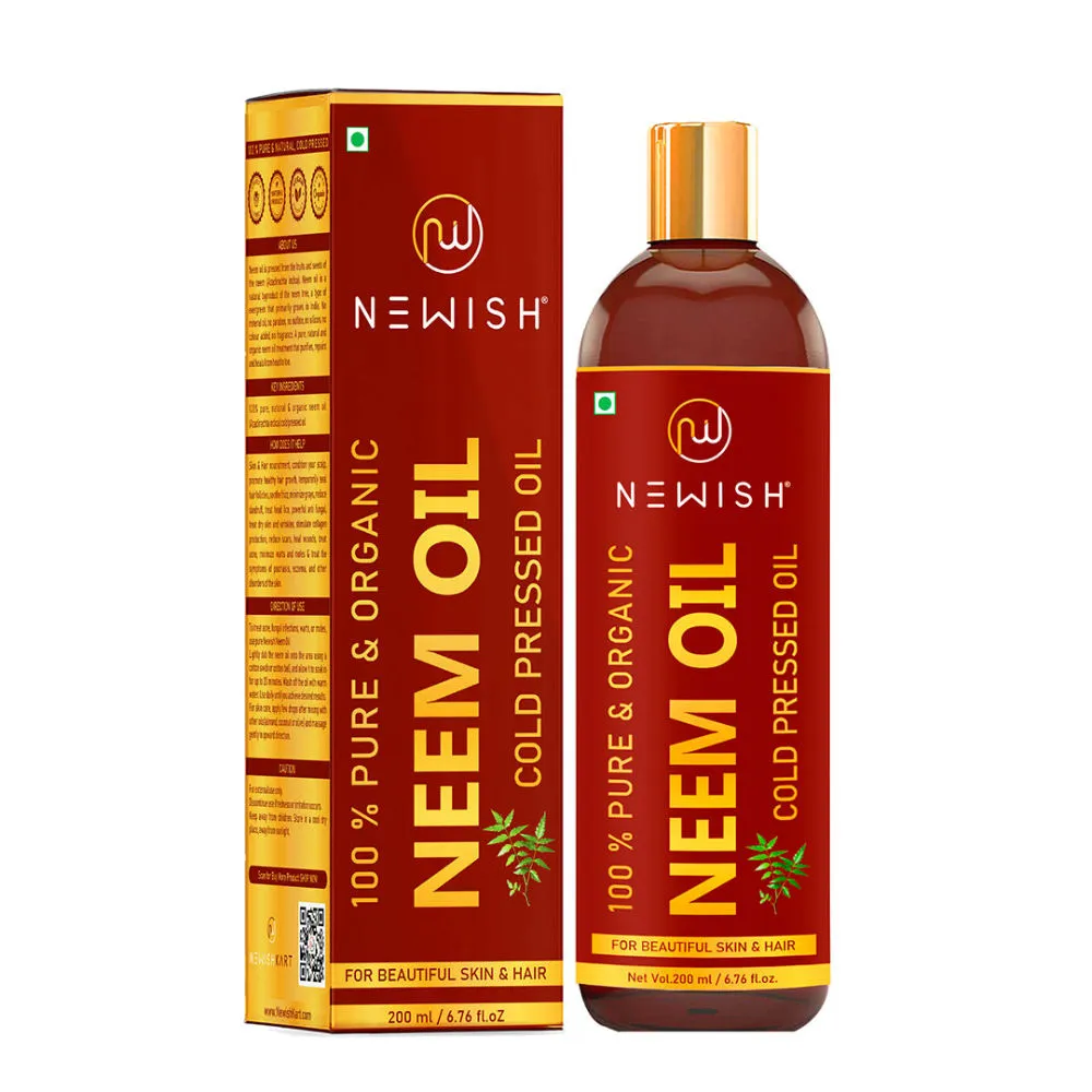 NEWISH Cold Pressed Organic Neem Oil for Skin & Hair