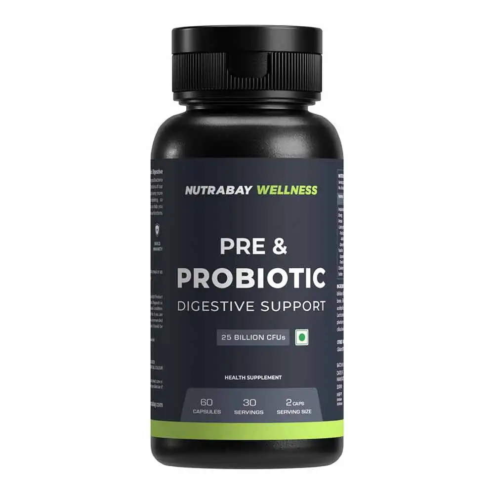 Nutrabay Wellness Pre & Probiotic Digestive Support,  60 capsules  (25 Billion CFUs)