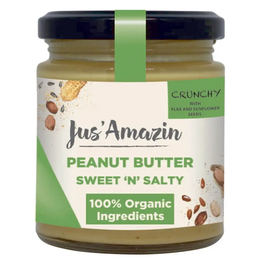 Jus Amazin Peanut Butter,  0.2 kg  Sweet n Salty with Crunchy Flax