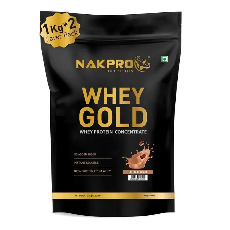 NAKPRO Gold Whey Protein Concentrate Supplement Powder - Coffee Flavour