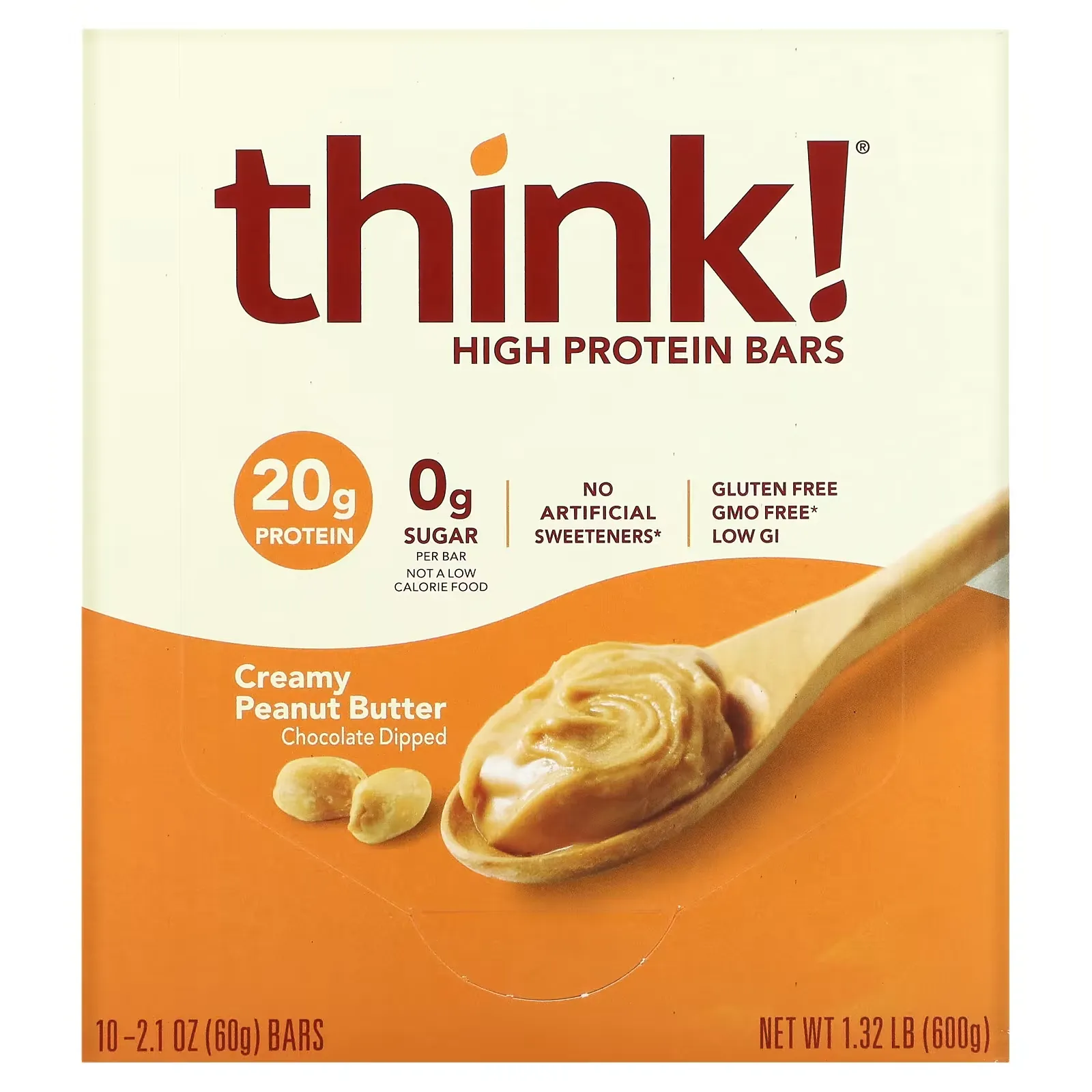 High Protein Bars, Creamy Peanut Butter, 10 Bars, 2.1 oz (60 g) Each