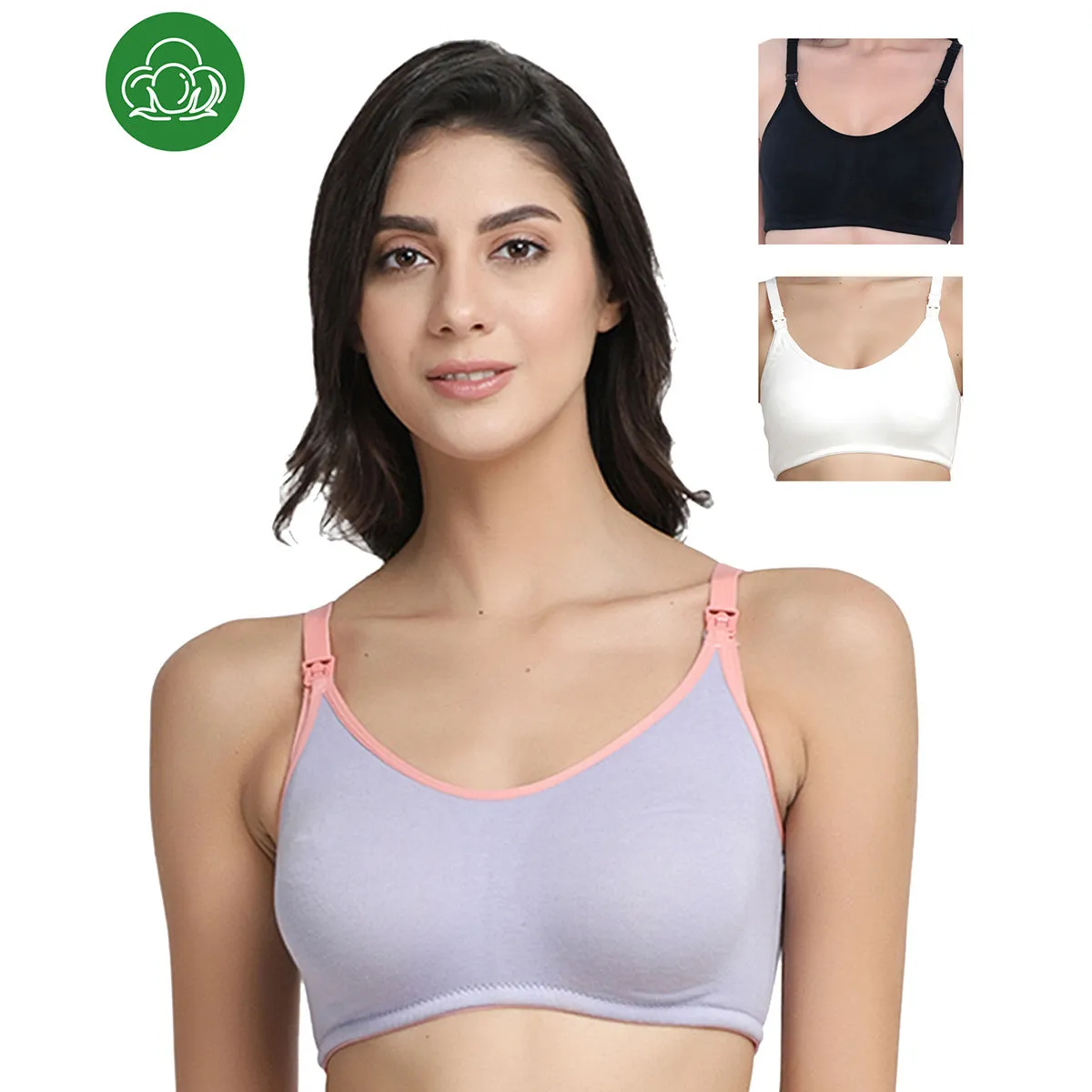 Inner Sense Organic Antimicrobial Soft Nursing Bra Combo of 3 - Multi-Color