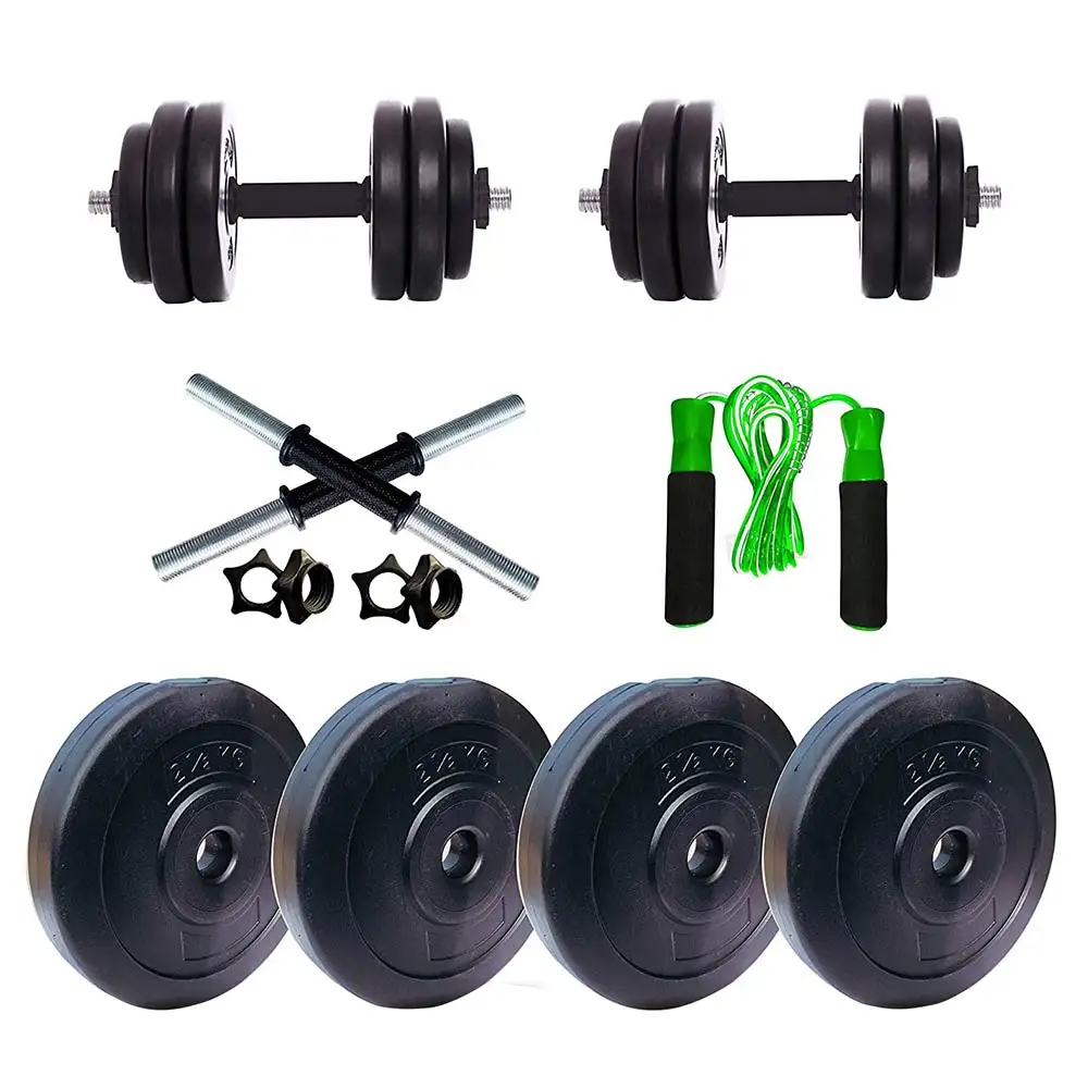 HUSTLE FITNESS Combo 10 kg PVC Plates 14 inches Dumbbell Set for Home Gym